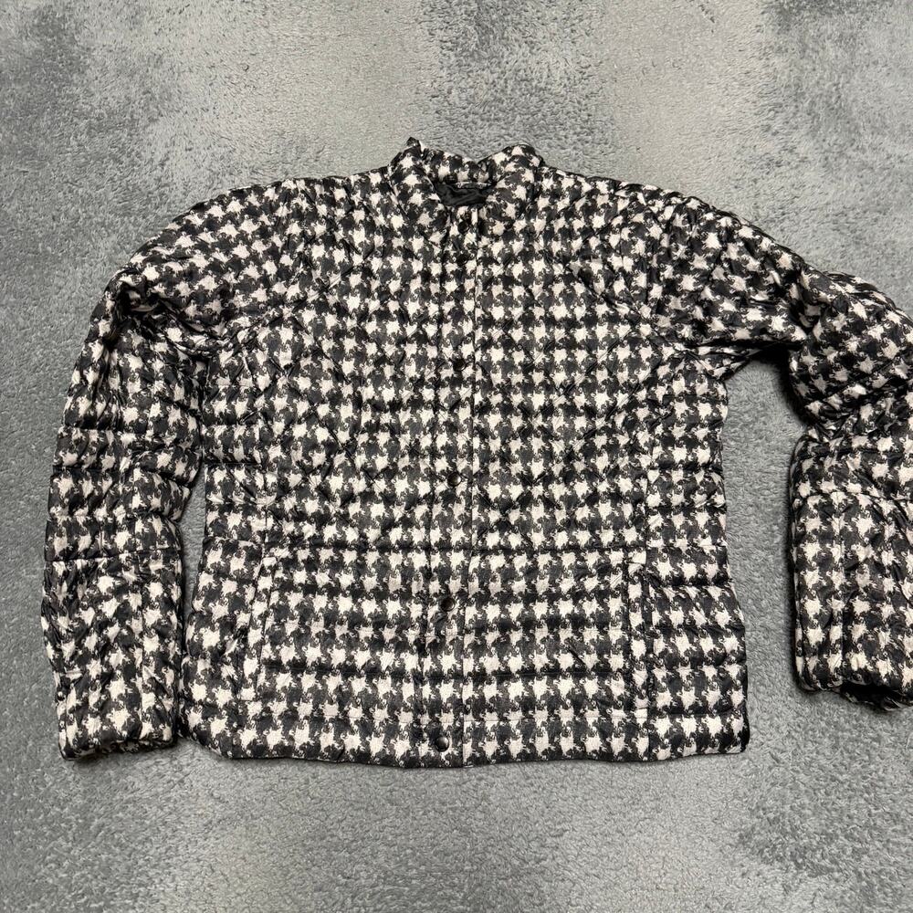 Lands End Down Puffer Jacket Womens Medium 10-12 Quilted Houndstooth Coat